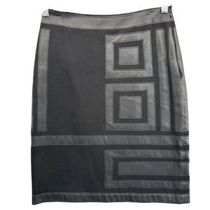 Etcetera Vintage 90s Black Geometric Patterned Leather Detail Skirt Women 0